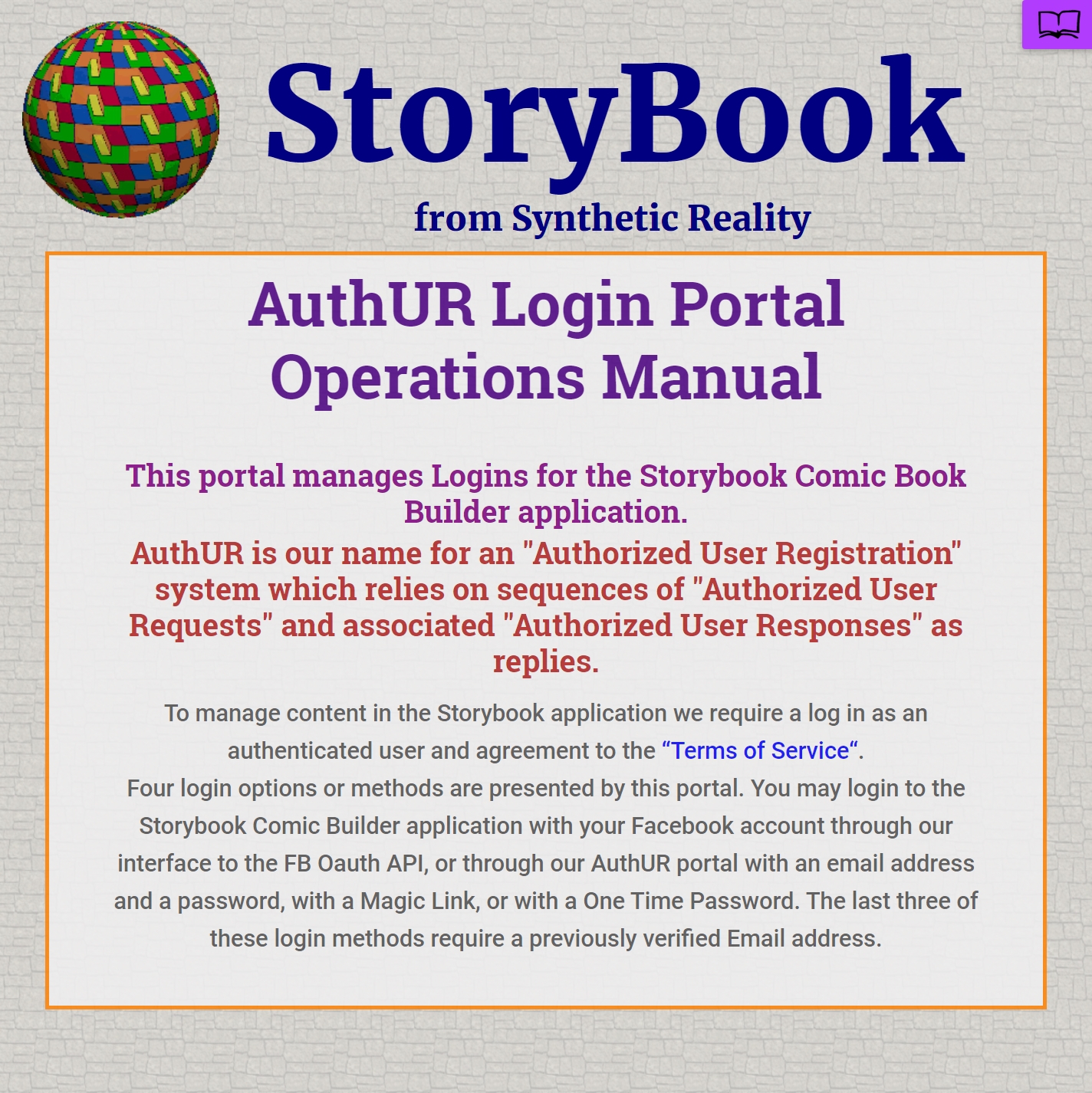 The introductory text description of the AuthUR Login Portal