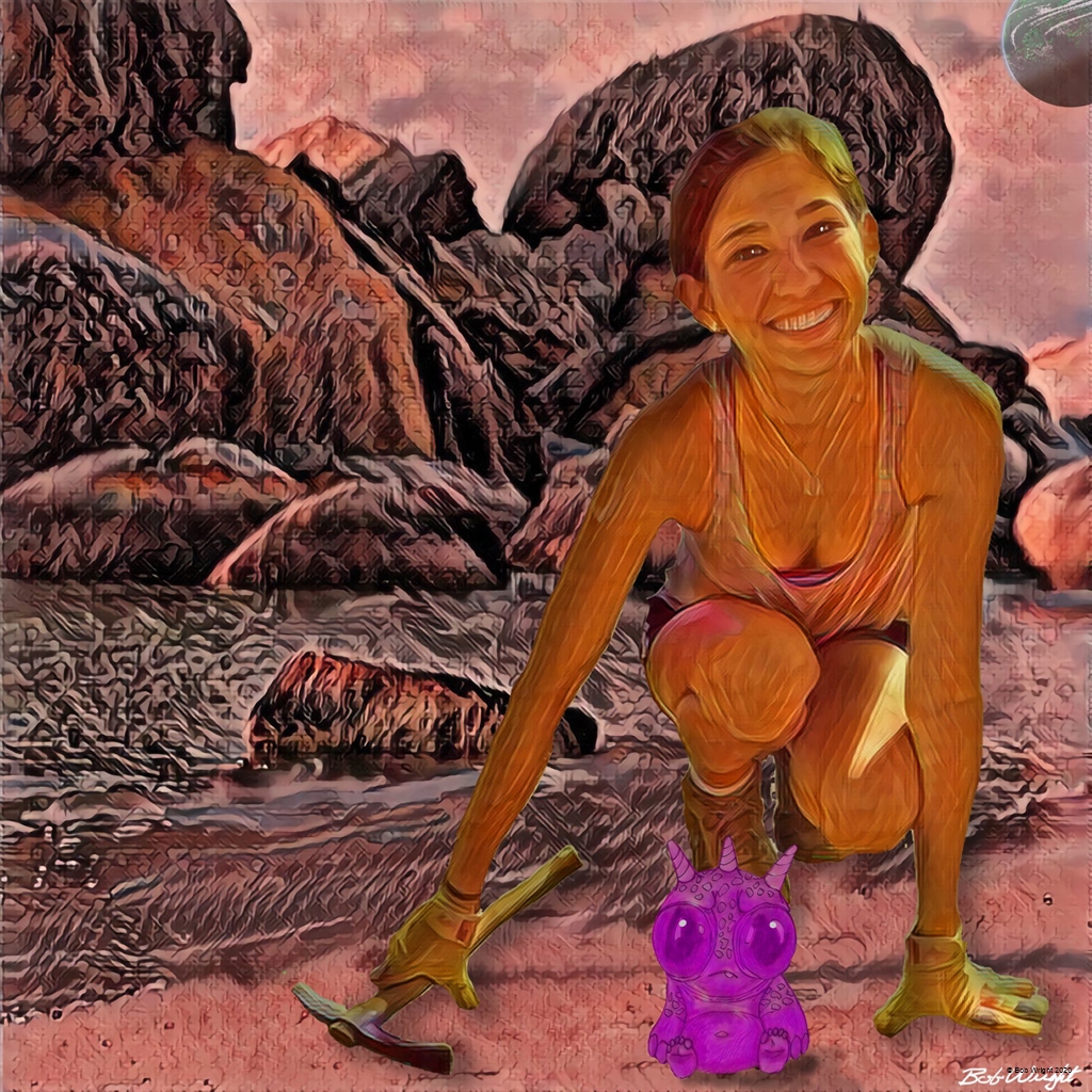 Naturalist girl on alien world with cute First Contact alien
